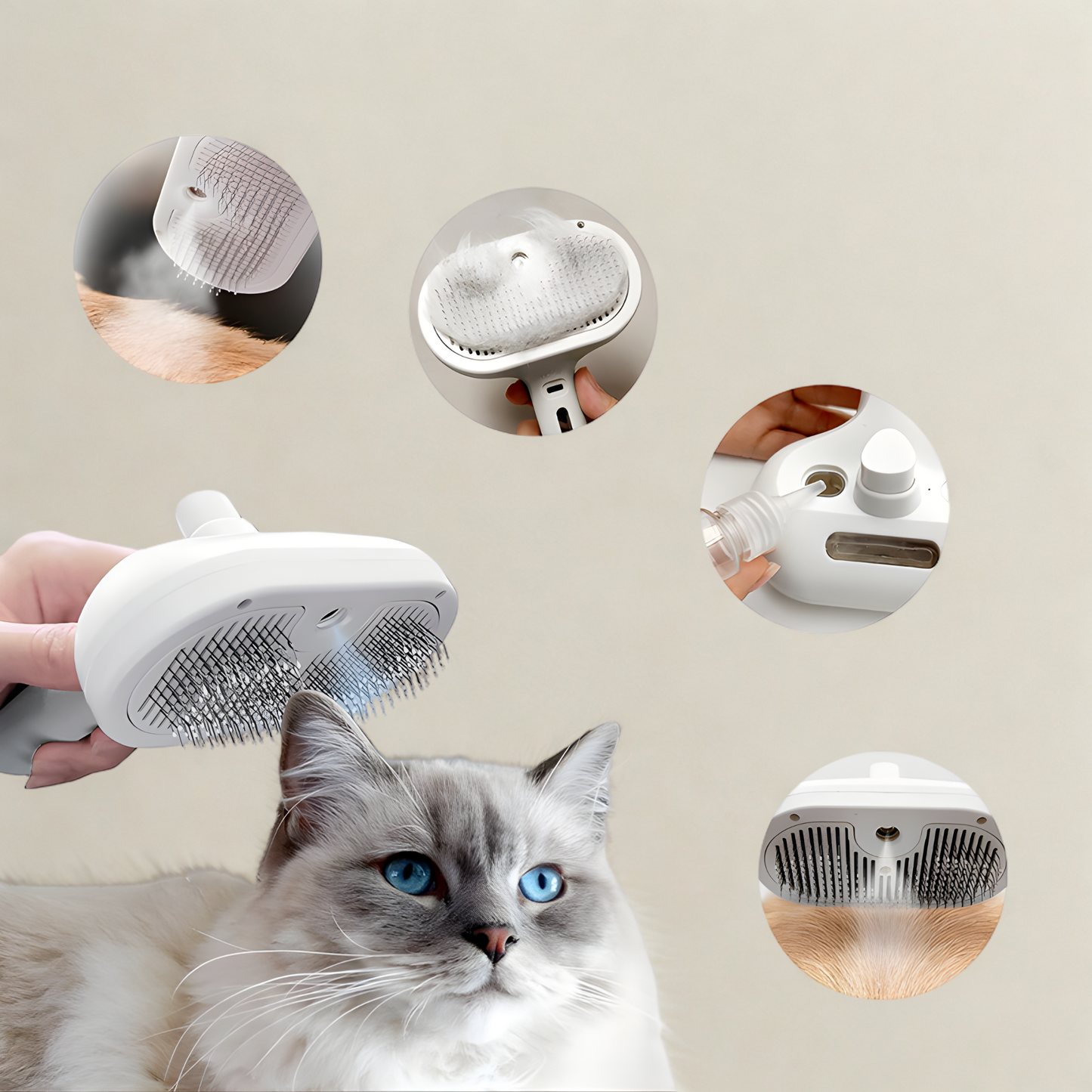 ✨ スプレー付き電動USBペットブラシ | Electric Pet Brush with Mist Spray
